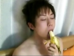lascivious korean twink fucks a banana!