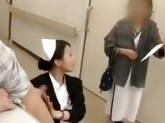 dutiful japanese nurse services patient in public